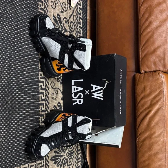 Anthony Wang x LASR Black and White High-Top Sneakers women’s 7.5 - Picture 1 of 13
